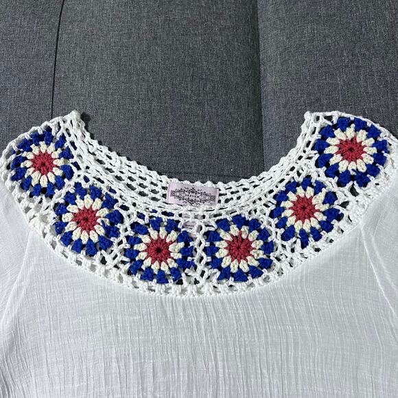 Oliver by Escio Anthropologie‎ Top Women Medium RWB Boho Tunic Crochet Indie - Picture 4 of 6